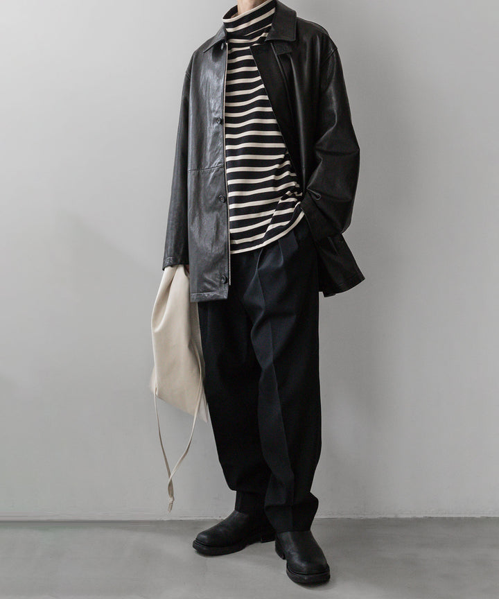 【INTÉRIM】インテリムのHYPER BIG SUVIN GIZA BASQUE HIGH NECK BORDER SHIRT - BLACK × OFF sessionセッション福岡セレクトショップ 公式通販サイト