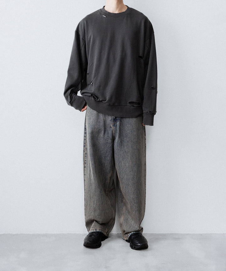 【CODA】GREY ACID WASH EXTENDED CUT LUFT JEANS - GREY ACID WASH