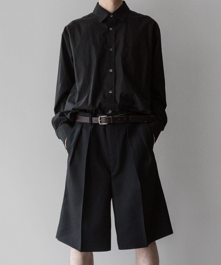 INTÉRIM - インテリムのPURE BLACK WOOL GABARDINE WIDE SLACKS SHORTSの BLACK公式通販サイトsession福岡セレクトショップ