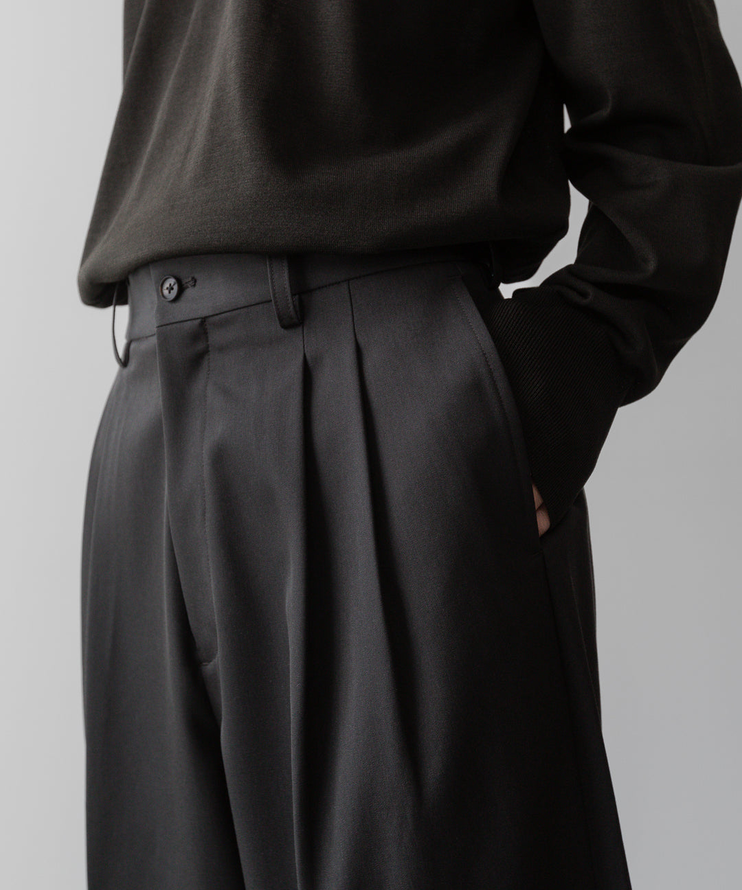 ssstein(シュタイン)の24AWコレクション LONG WIDE TROUSERS (2/90 WOOL GABARDINE) - DARK CHARCOAL 公式通販サイトsession福岡セレクトショップ