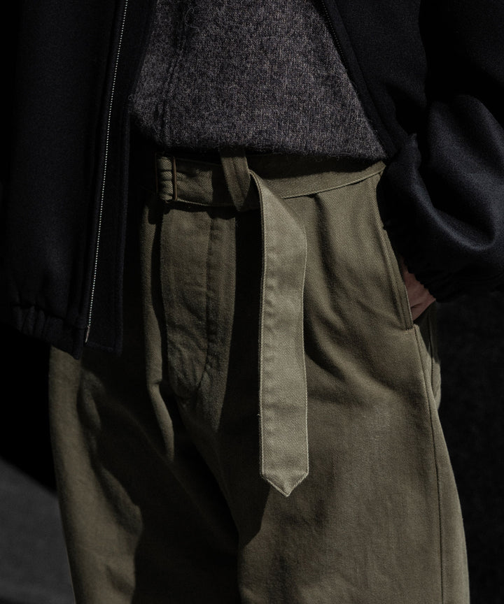 【INTÉRIM】   HEAVY PIMA TWILL  BELTED MIL BAGGY TROUSER - ARMY GREEN