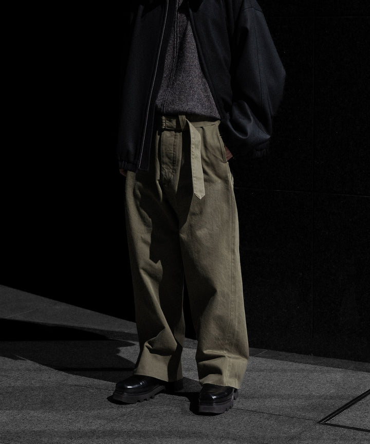 【INTÉRIM】   HEAVY PIMA TWILL  BELTED MIL BAGGY TROUSER - ARMY GREEN