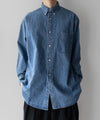 【INTÉRIM】90’S FIT UK HEAVY USED DENIM BUTTON DOWN SHIRT - U.NAVY