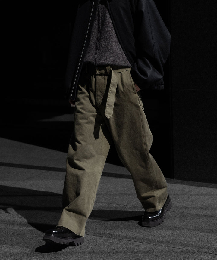【INTÉRIM】   HEAVY PIMA TWILL  BELTED MIL BAGGY TROUSER - ARMY GREEN