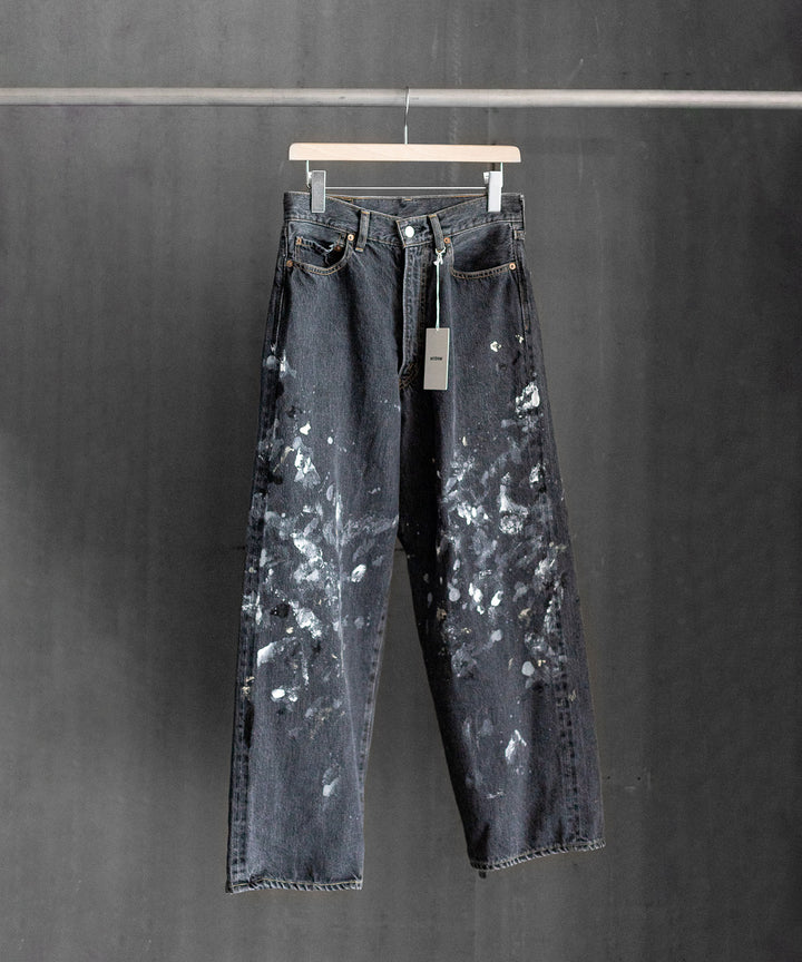 【INTÉRIM】MILK PAINT 40’S MIL BAGGY ZIPPED USED SHUTTLE DENIM TROUSERS - P.U.BLACK