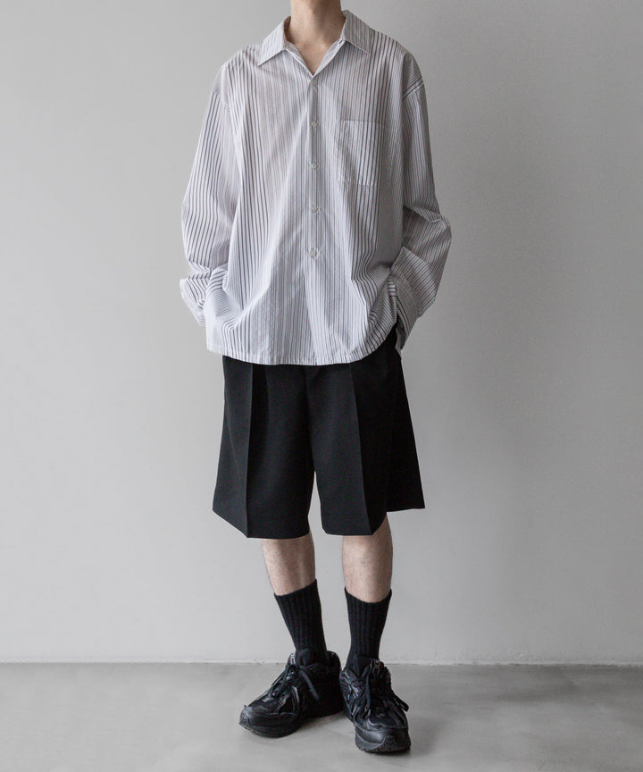 INTÉRIM - インテリムのPURE BLACK WOOL GABARDINE WIDE SLACKS SHORTSの BLACK公式通販サイトsession福岡セレクトショップ