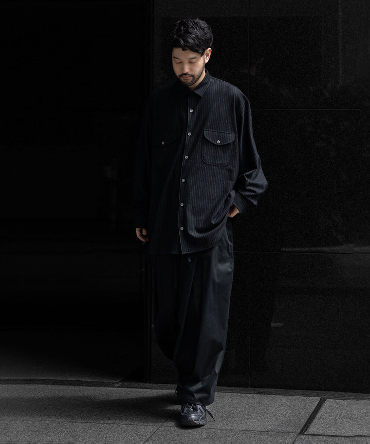 【KANEMASA PHIL.】HIGH GAUGE MILLED WOOL STRIPE SHIRTS - BLACK SP
