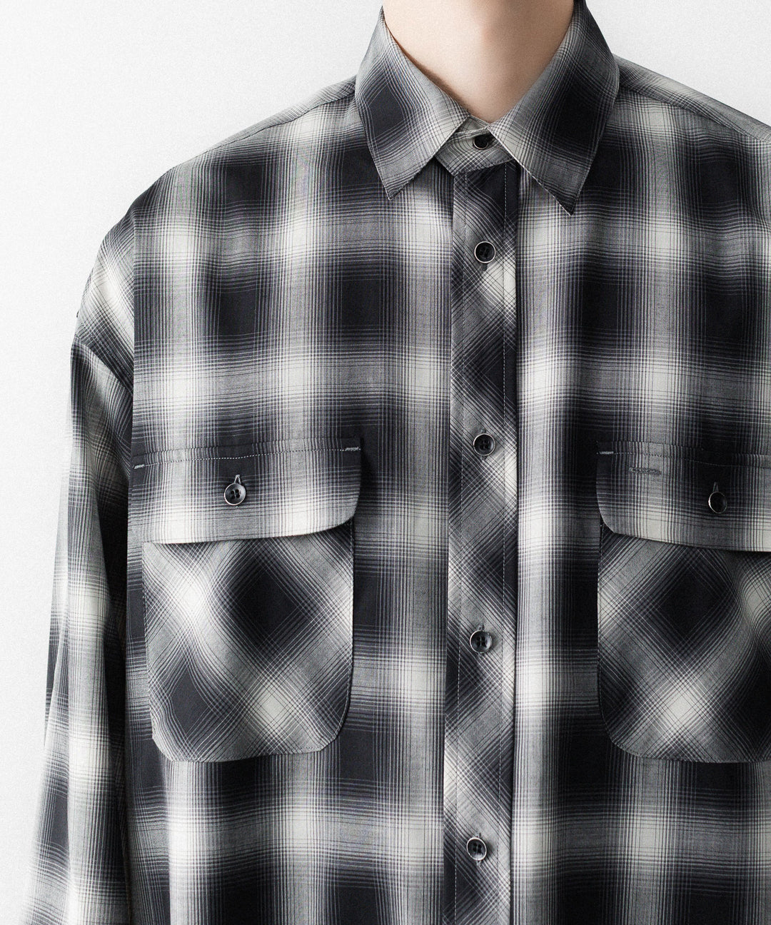 SUBLATIONS-サブレーションズのWASHABLE WOOL OMBRE CHECK SHIRTのGRAN BLACK公式通販サイトsession福岡セレクトショップ