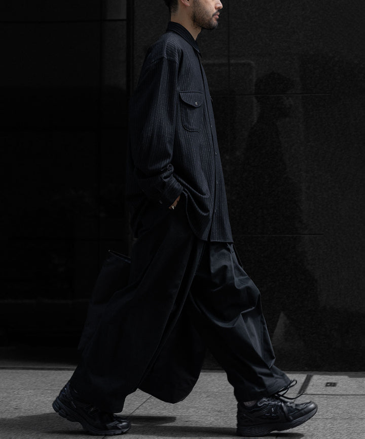 【KANEMASA PHIL.】HIGH GAUGE MILLED WOOL STRIPE SHIRTS - BLACK SP