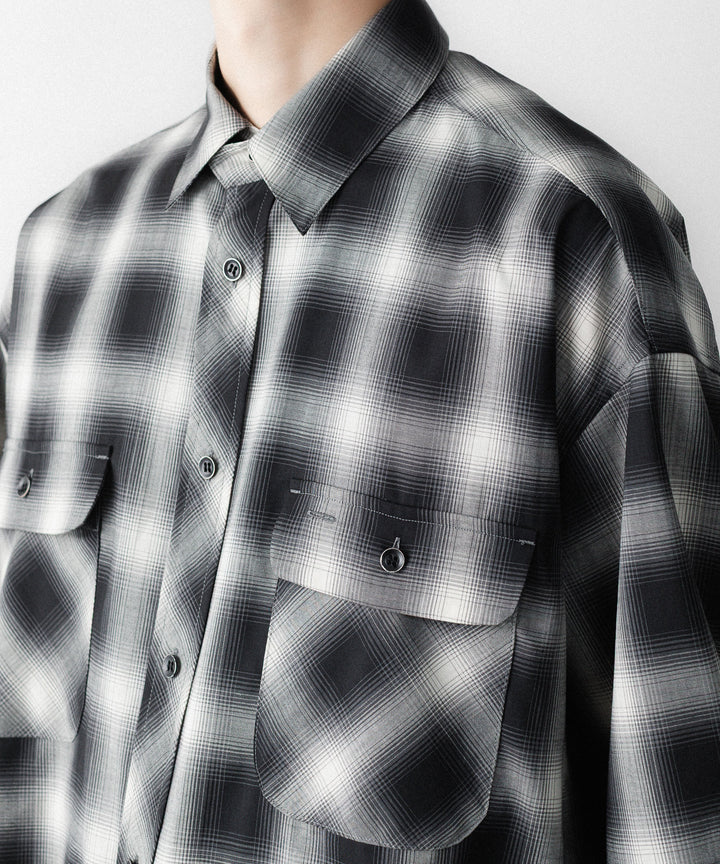 SUBLATIONS-サブレーションズのWASHABLE WOOL OMBRE CHECK SHIRTのGRAN BLACK公式通販サイトsession福岡セレクトショップ
