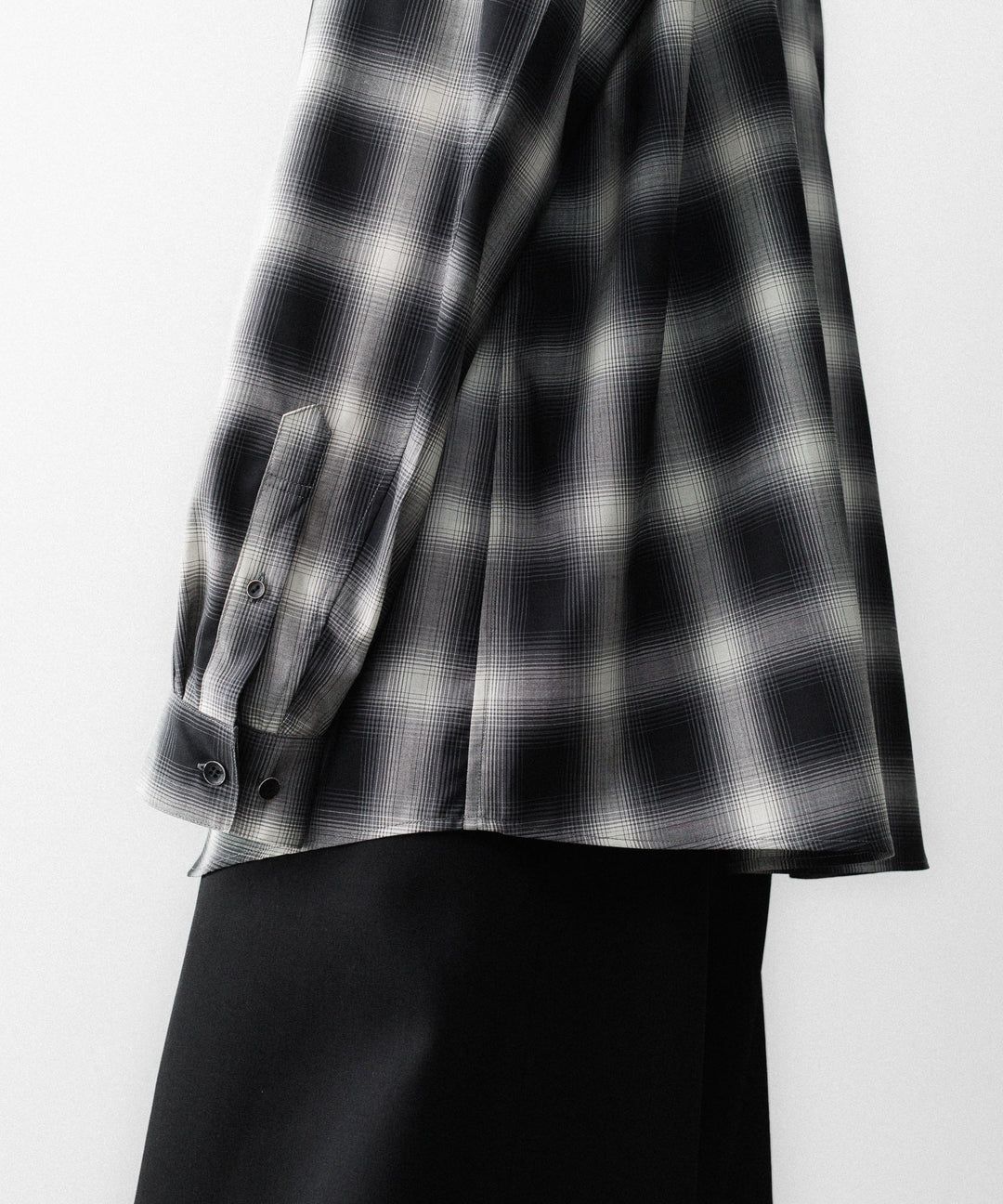 SUBLATIONS-サブレーションズのWASHABLE WOOL OMBRE CHECK SHIRTのGRAN BLACK公式通販サイトsession福岡セレクトショップ