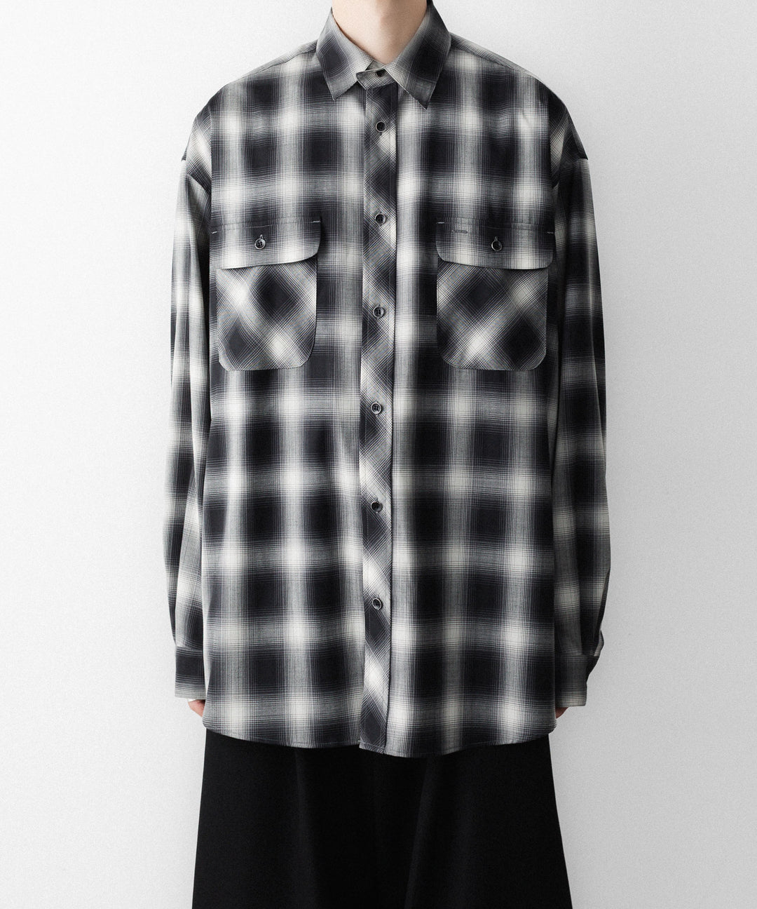 SUBLATIONS-サブレーションズのWASHABLE WOOL OMBRE CHECK SHIRTのGRAN BLACK公式通販サイトsession福岡セレクトショップ