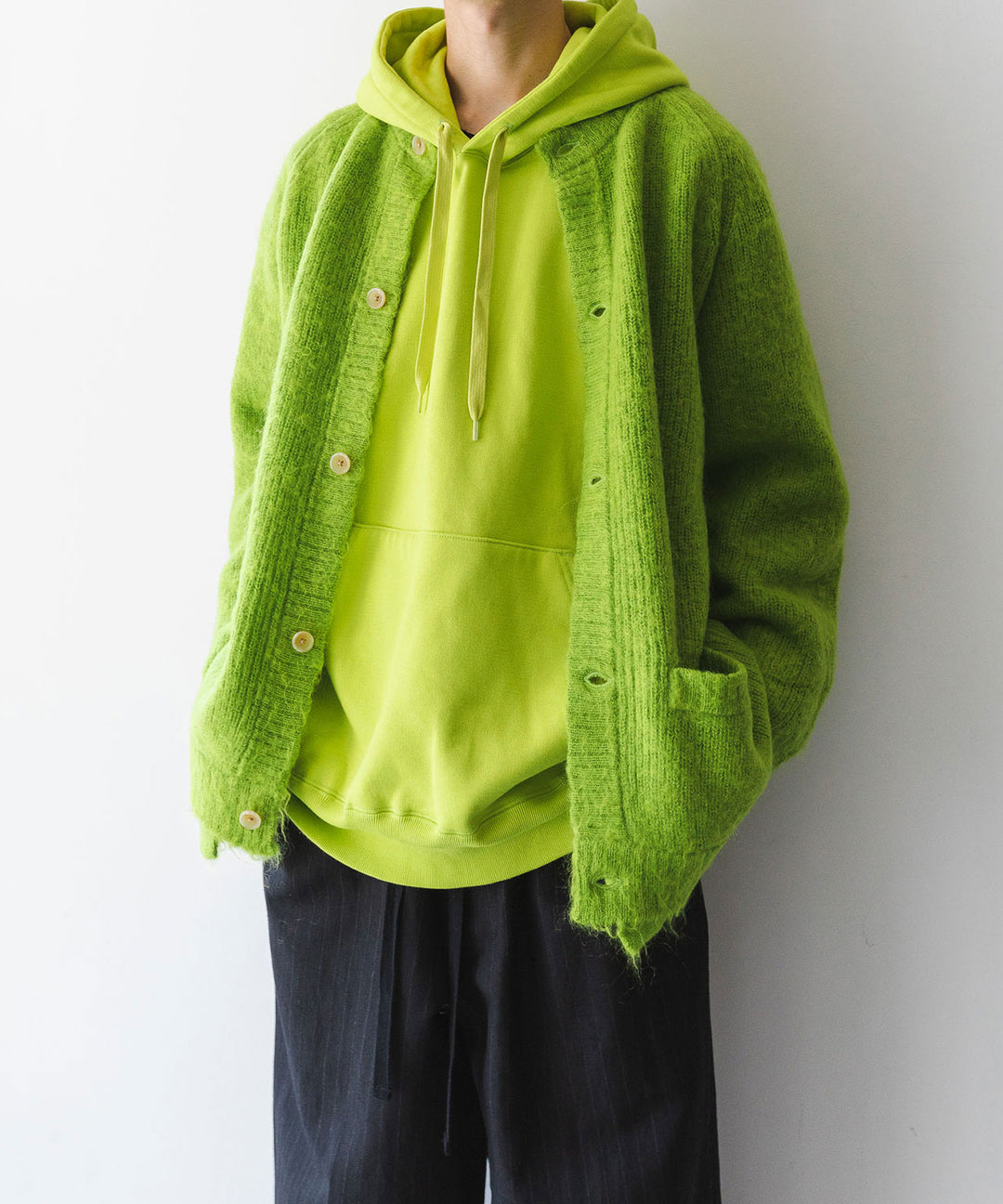 stein(シュタイン)の23AWコレクションKID MOHAIR KNIT CARDIGANのYELLOW GREEN