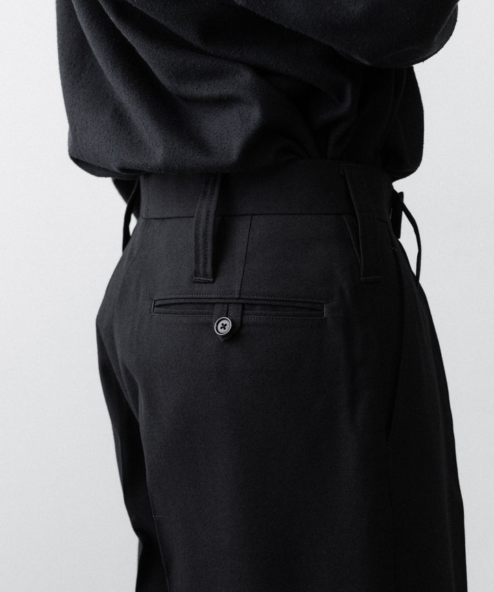 INTÉRIM インテリム MILITARY WOOL SERGE 1-TUCK FRENCH ARMY WIDE TAPERED TROUSERのBLACK 公式通販サイトsession福岡セレクトショップ