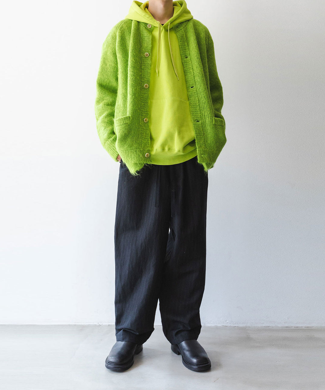 stein(シュタイン)の23AWコレクションKID MOHAIR KNIT CARDIGANのYELLOW GREEN