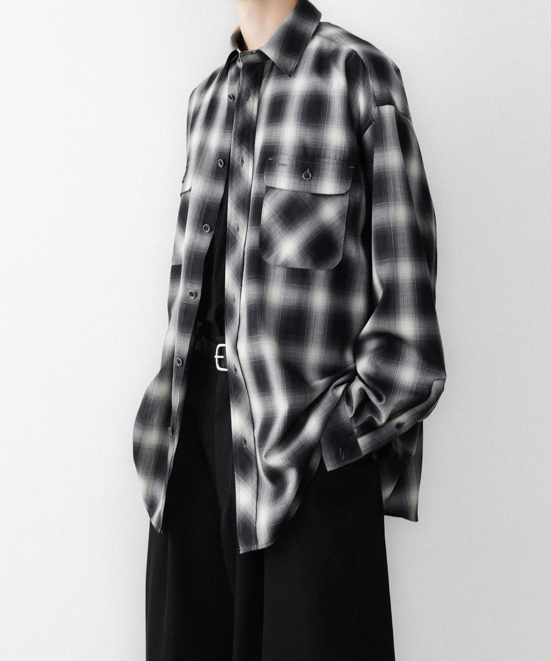 SUBLATIONS-サブレーションズのWASHABLE WOOL OMBRE CHECK SHIRTのGRAN BLACK公式通販サイトsession福岡セレクトショップ