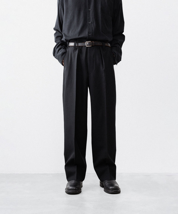 INTÉRIM インテリム MILITARY WOOL SERGE 1-TUCK FRENCH ARMY WIDE TAPERED TROUSERのBLACK 公式通販サイトsession福岡セレクトショップ