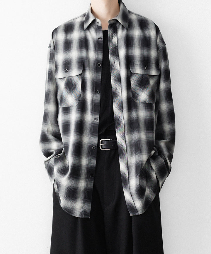 SUBLATIONS-サブレーションズのWASHABLE WOOL OMBRE CHECK SHIRTのGRAN BLACK公式通販サイトsession福岡セレクトショップ