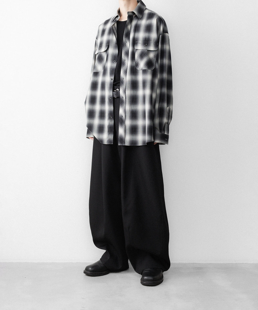 SUBLATIONS-サブレーションズのWASHABLE WOOL OMBRE CHECK SHIRTのGRAN BLACK公式通販サイトsession福岡セレクトショップ