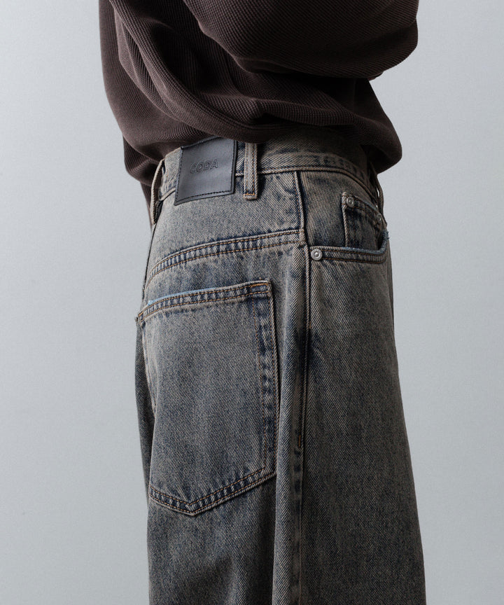 【CODA】GREY ACID WASH EXTENDED CUT LUFT JEANS - GREY ACID WASH
