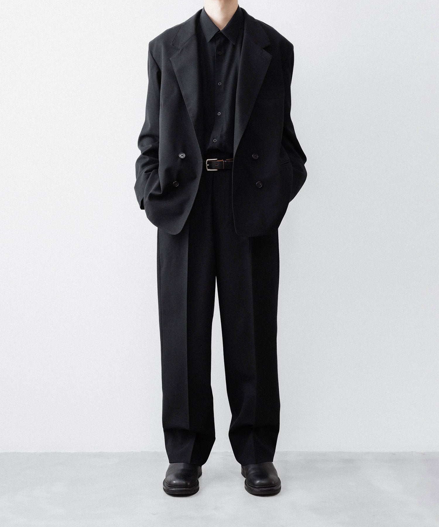 INTÉRIM インテリム MILITARY WOOL SERGE 1-TUCK FRENCH ARMY WIDE TAPERED TROUSERのBLACK 公式通販サイトsession福岡セレクトショップ