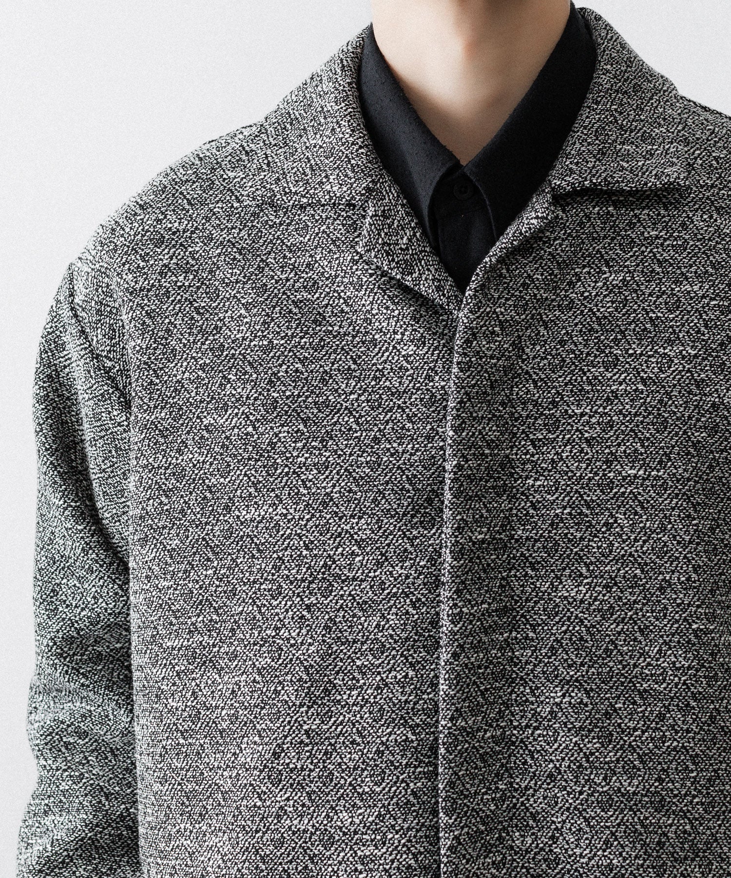 INTÉRIM インテリムのDOUBLE SIDED JACQUARD TWEED DEAD STOCK HYPER BIG FLY FRONT SHIIRT JACKETのBLACK公式通販サイトsession福岡セレクトショップ