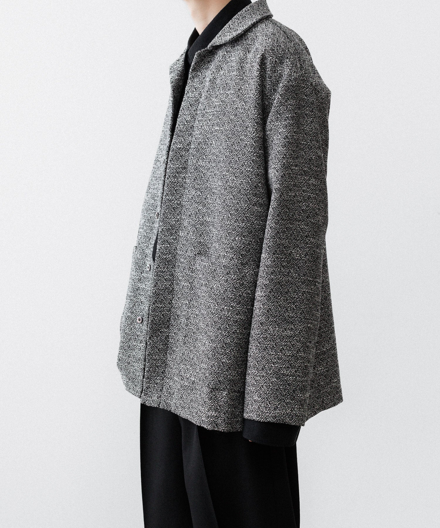INTÉRIM インテリムのDOUBLE SIDED JACQUARD TWEED DEAD STOCK HYPER BIG FLY FRONT SHIIRT JACKETのBLACK公式通販サイトsession福岡セレクトショップ