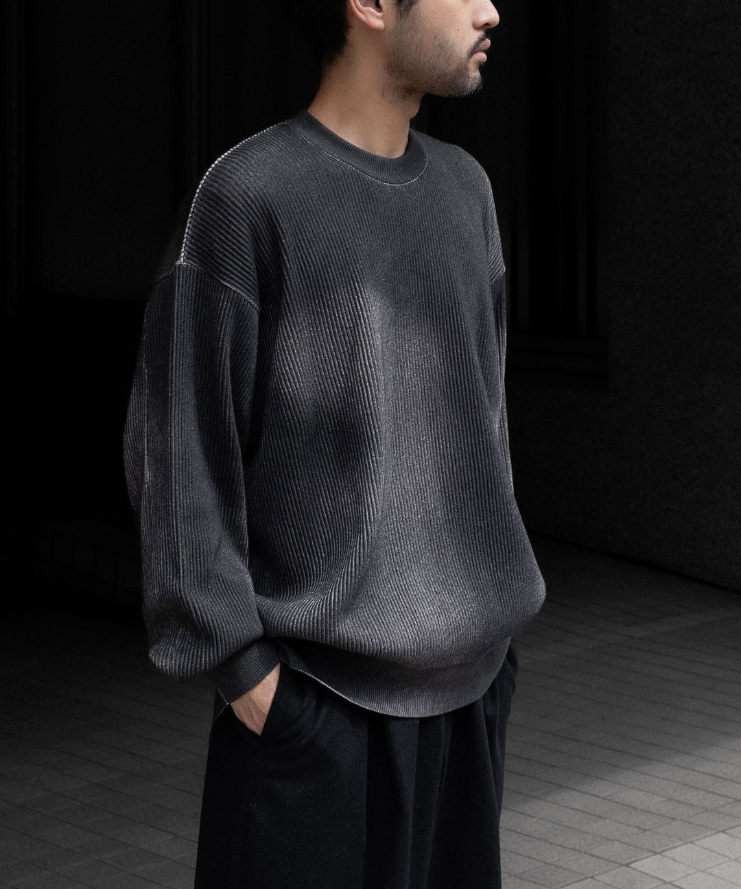 【ssstein】DISCOLORATION RIB KNIT LS - GREY