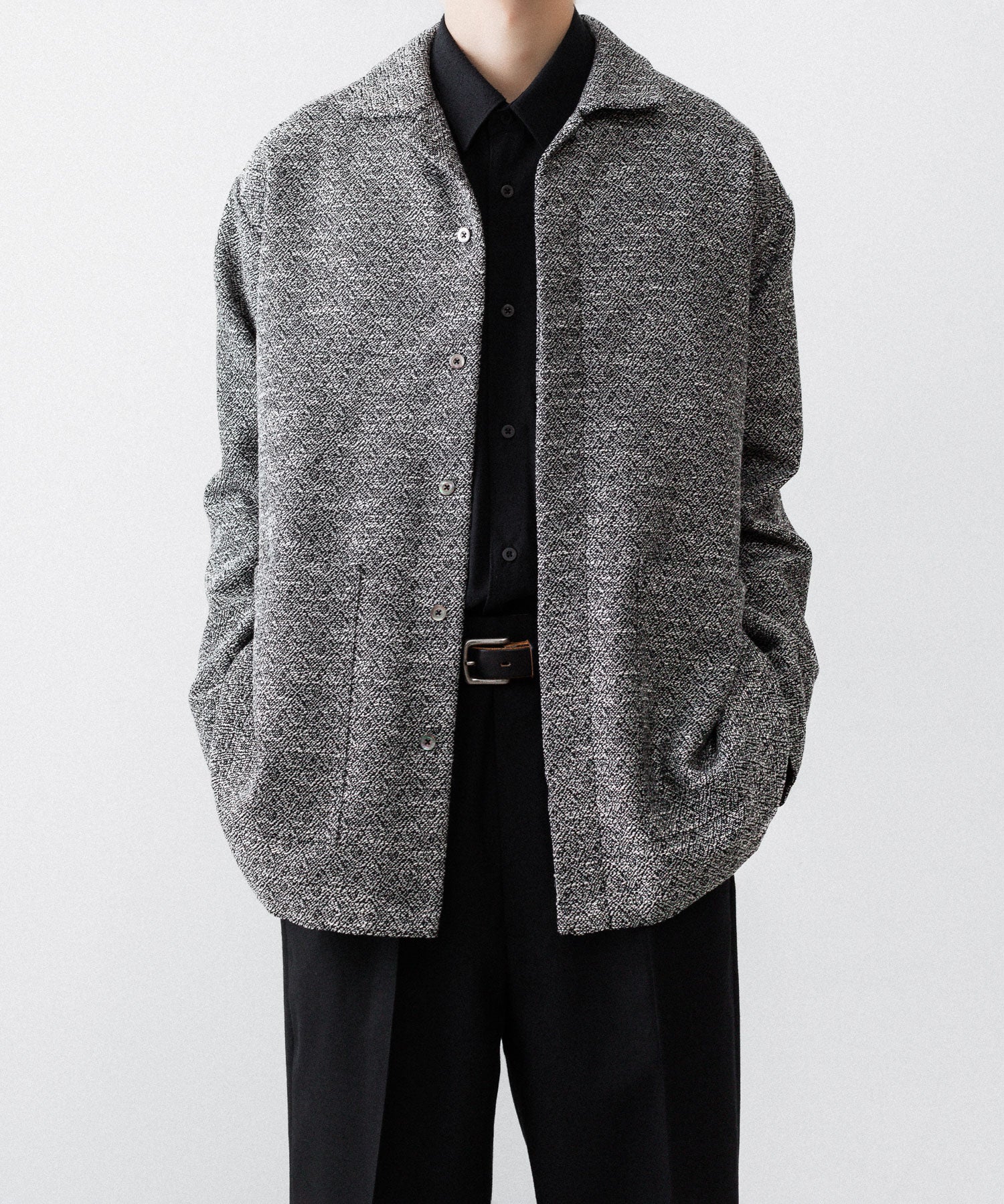 INTÉRIM インテリムのDOUBLE SIDED JACQUARD TWEED DEAD STOCK HYPER BIG FLY FRONT SHIIRT JACKETのBLACK公式通販サイトsession福岡セレクトショップ