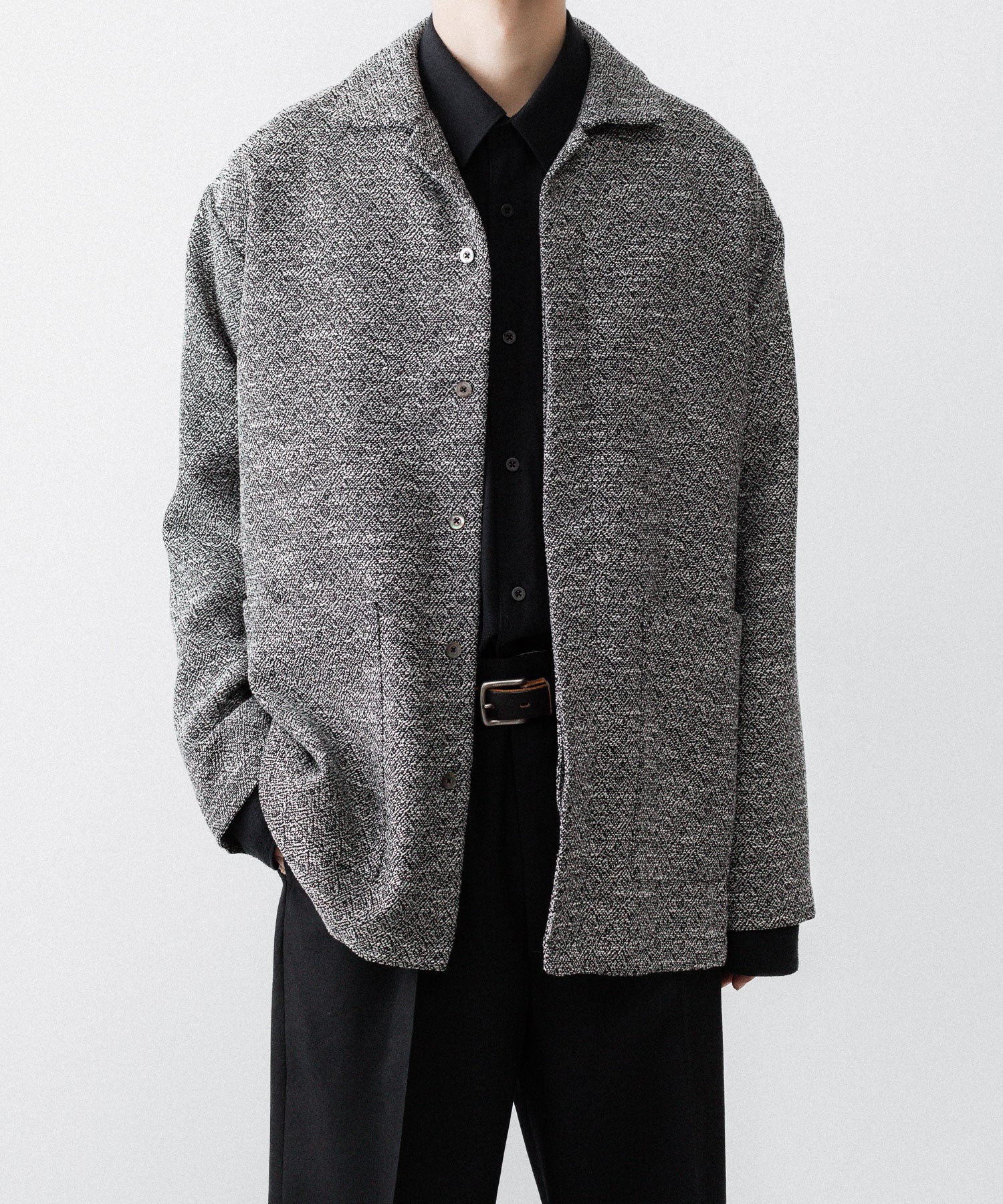 INTÉRIM インテリムのDOUBLE SIDED JACQUARD TWEED DEAD STOCK HYPER BIG FLY FRONT SHIIRT JACKETのBLACK公式通販サイトsession福岡セレクトショップ