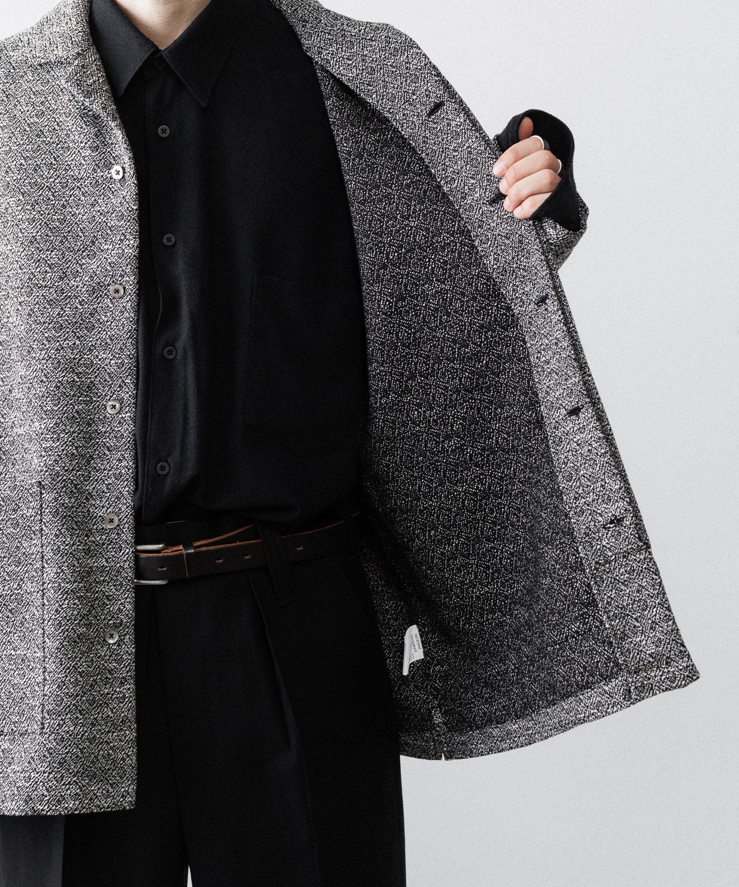 INTÉRIM インテリムのDOUBLE SIDED JACQUARD TWEED DEAD STOCK HYPER BIG FLY FRONT SHIIRT JACKETのBLACK公式通販サイトsession福岡セレクトショップ