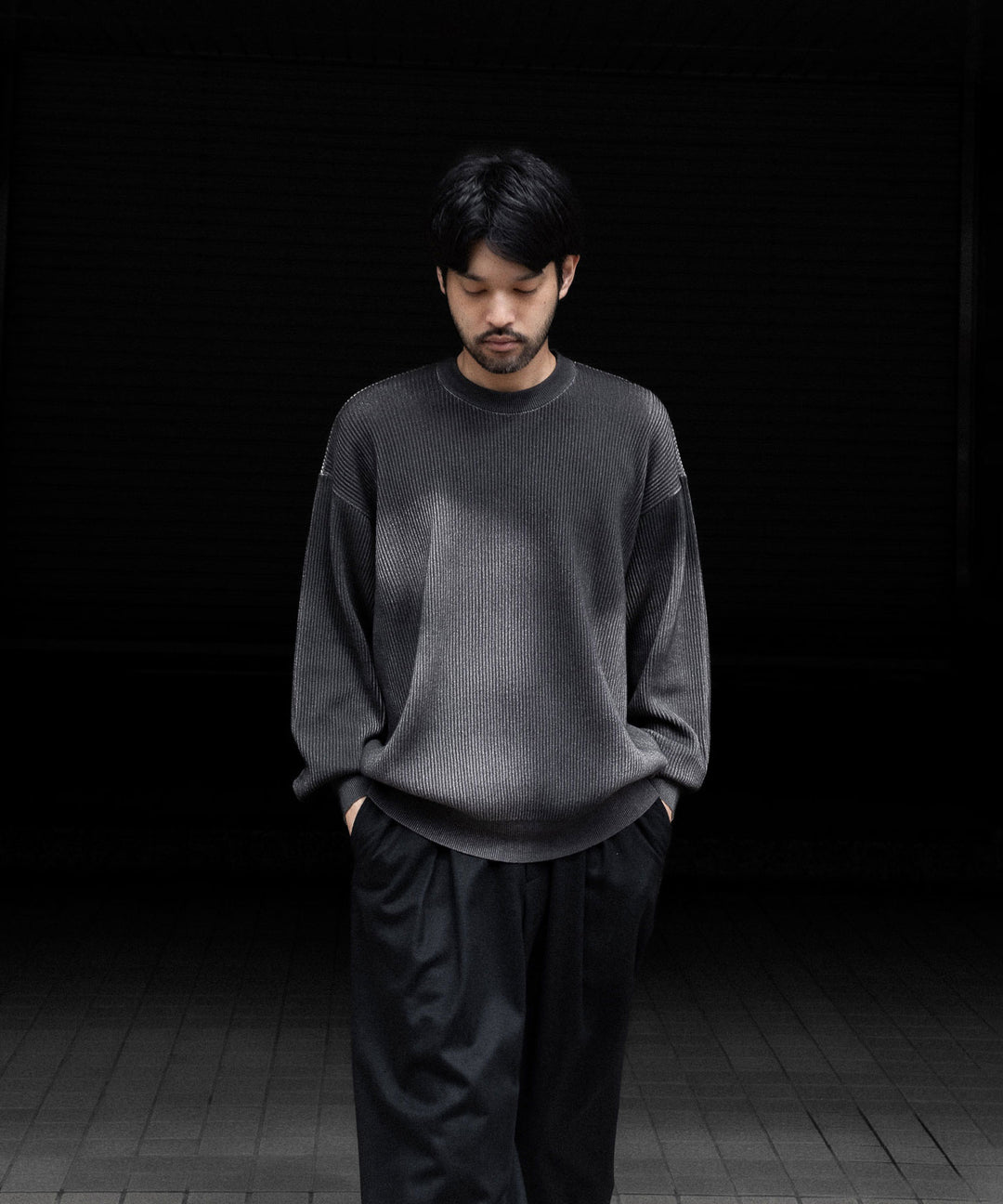 【ssstein】DISCOLORATION RIB KNIT LS - GREY