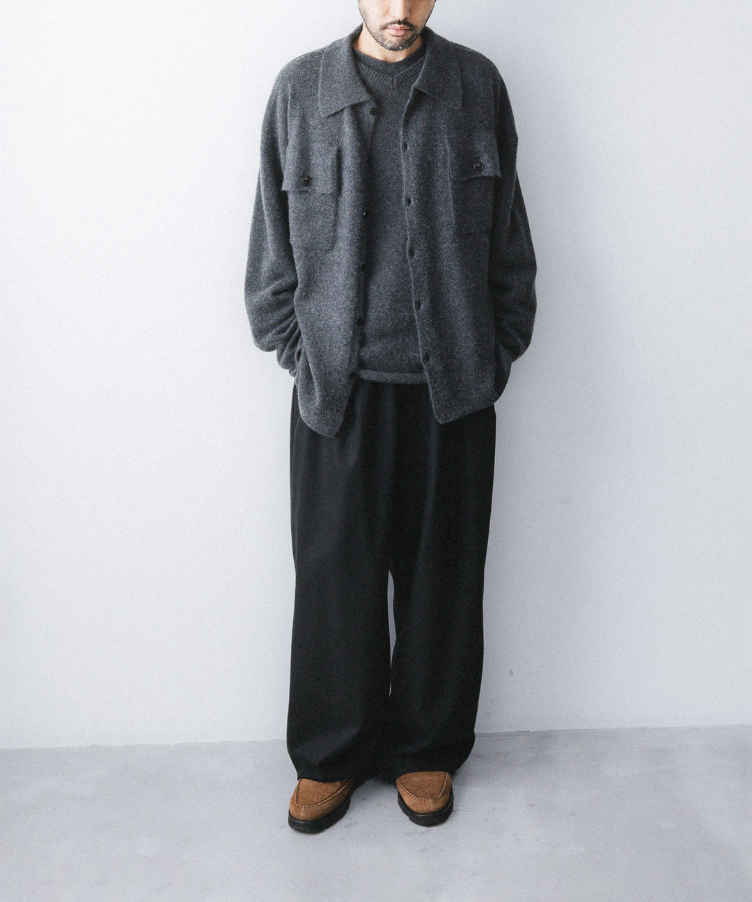 【nakedgauge】 COMFORT TOUCH KNITTING SHIRT - CHARCOAL GRAY