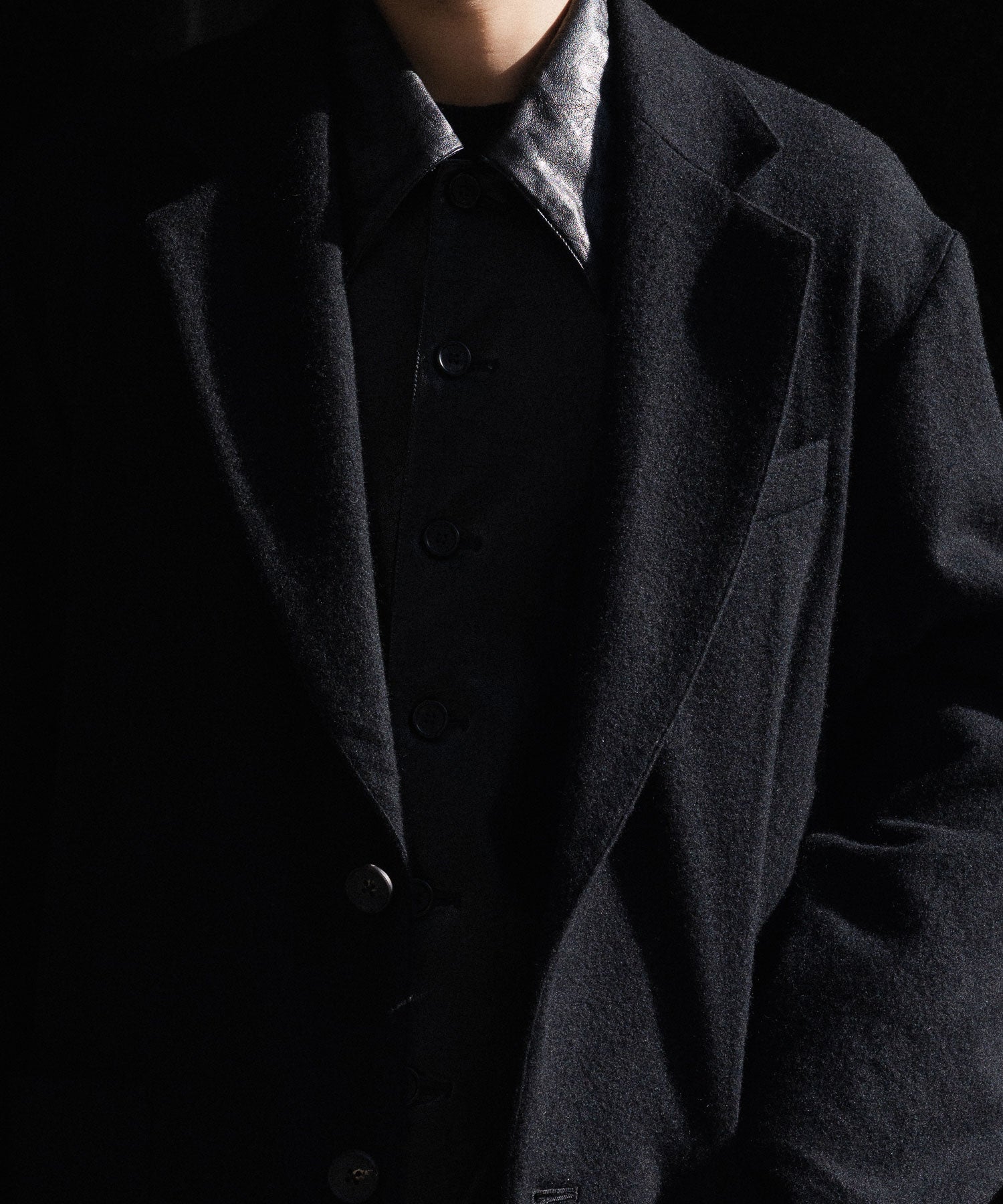 【ssstein】WOOL/CASHMERE FLEECE SINGLE BREASTED JACKET - BLACK