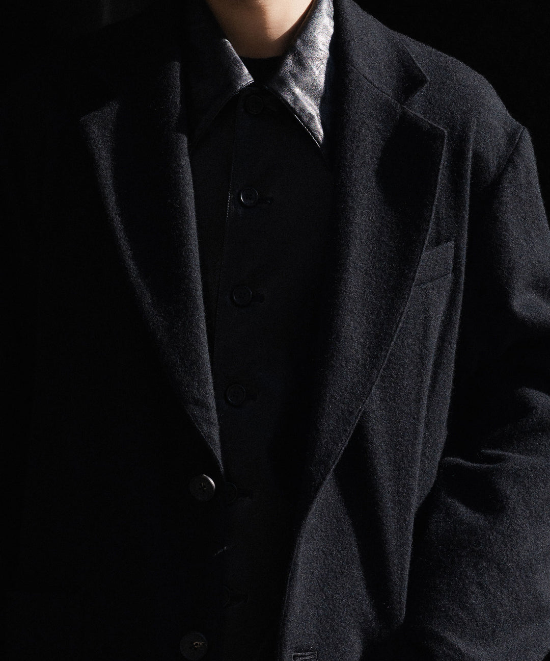 【ssstein】WOOL/CASHMERE FLEECE SINGLE BREASTED JACKET - BLACK