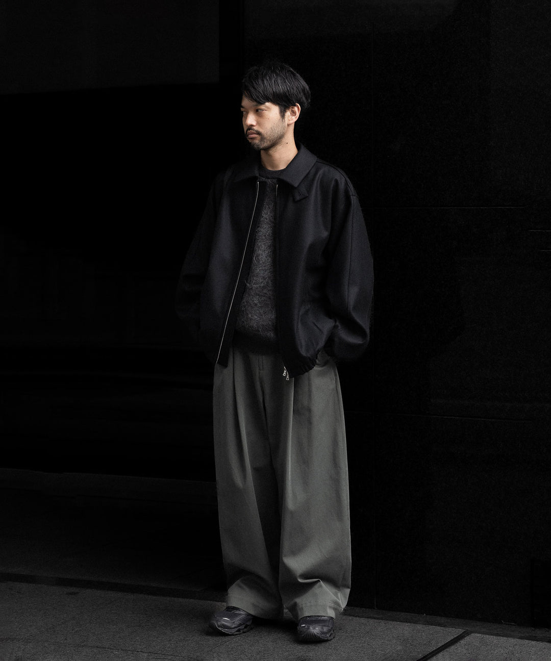【ssstein】MELTON OVERSIZED ZIP JACKET - BLACK