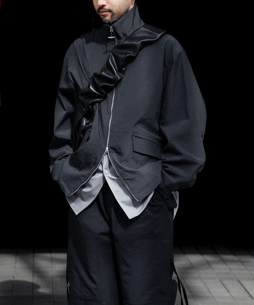 【paratrait】BARK SKIN BLOUSON - CHARCOAL