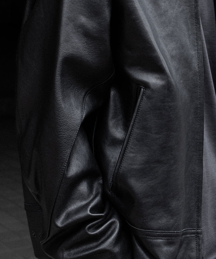 【ANTHEM A】LAMB LEATHER MILITARY BLOUSON - BLACK