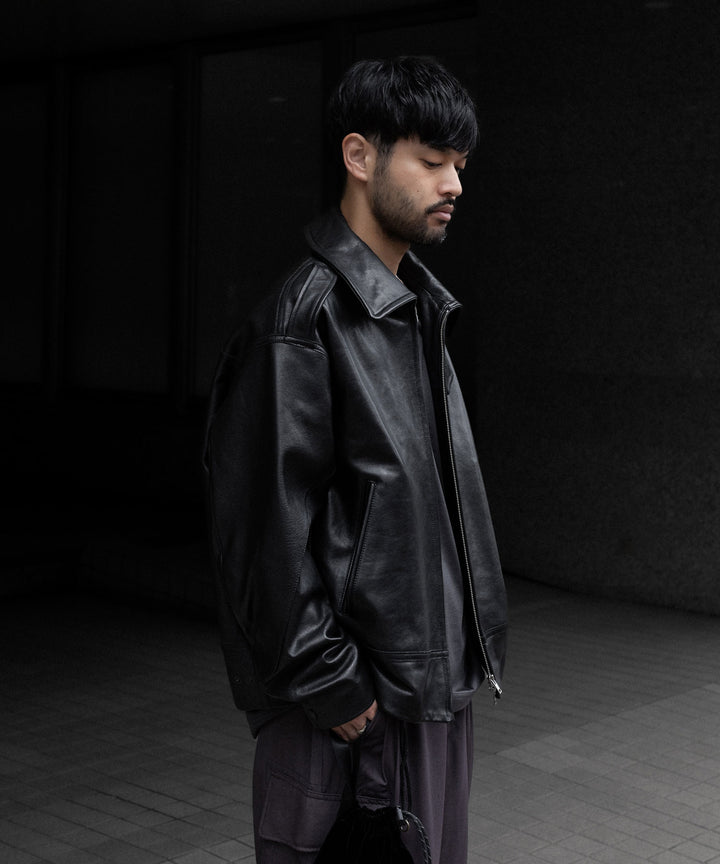 【ANTHEM A】LAMB LEATHER MILITARY BLOUSON - BLACK