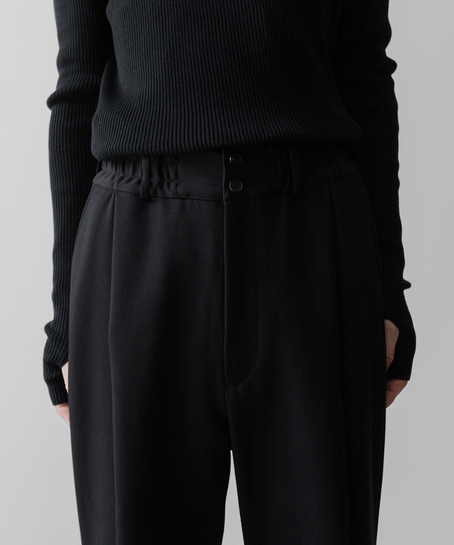 SUBLATIONS サブレーションズのHEAVY WOOL GABARDINE FLARE EASY TROUSERS - BLACKの公式通販サイトsession福岡セレクトショップ