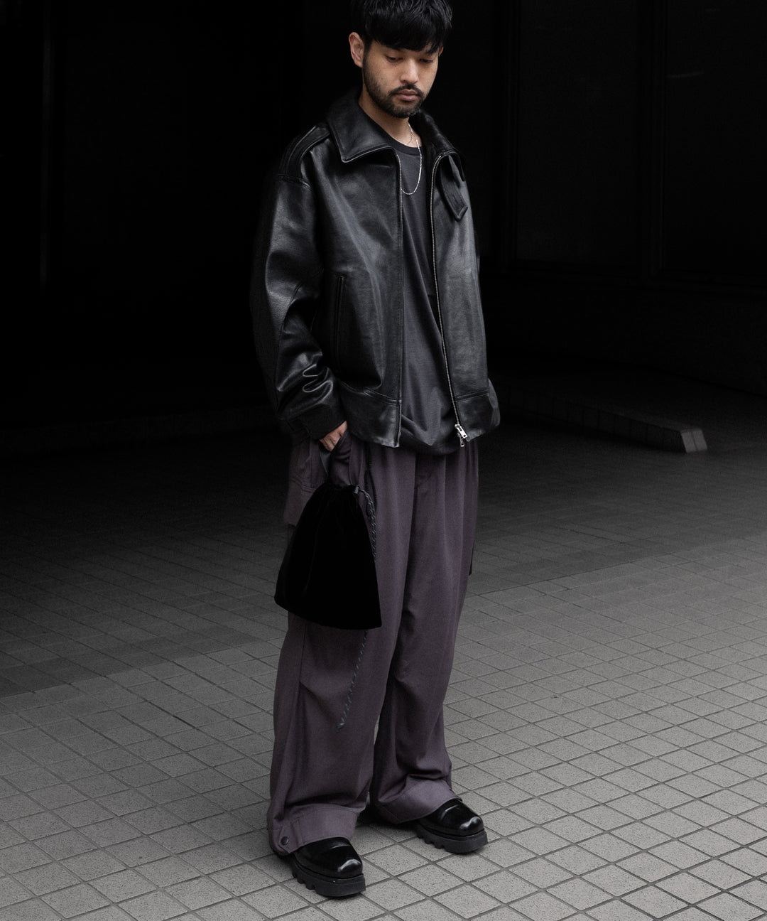 【ANTHEM A】LAMB LEATHER MILITARY BLOUSON - BLACK