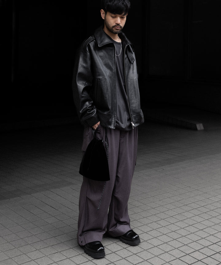 【ANTHEM A】LAMB LEATHER MILITARY BLOUSON - BLACK