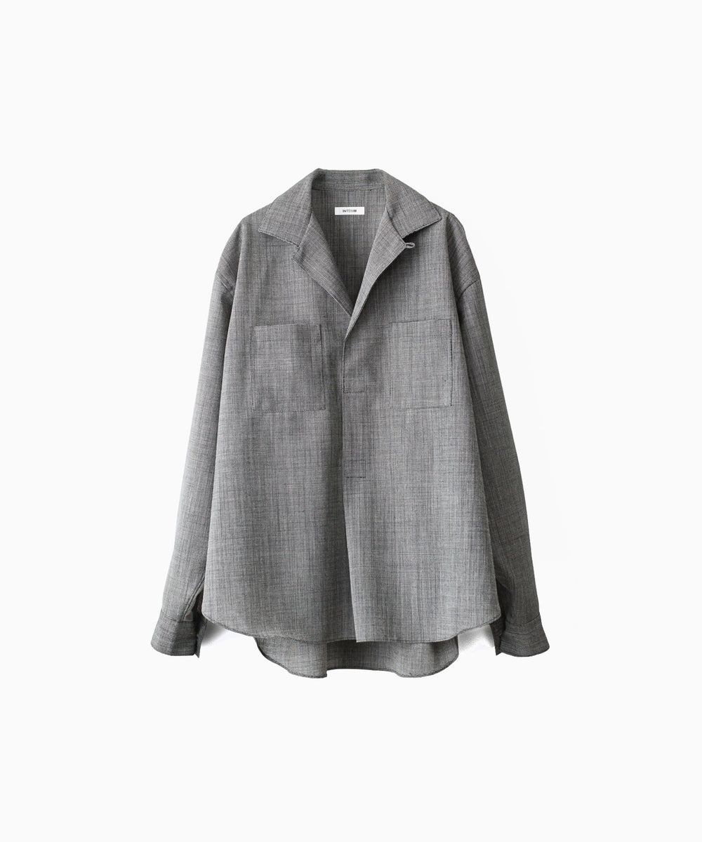 INTÉRIM - インテリムのWOOL END-ON-END SUITING DEADSTOCK FABRIC SKIPPER SHIRTのBLACK公式通販サイトsession福岡セレクトショップ