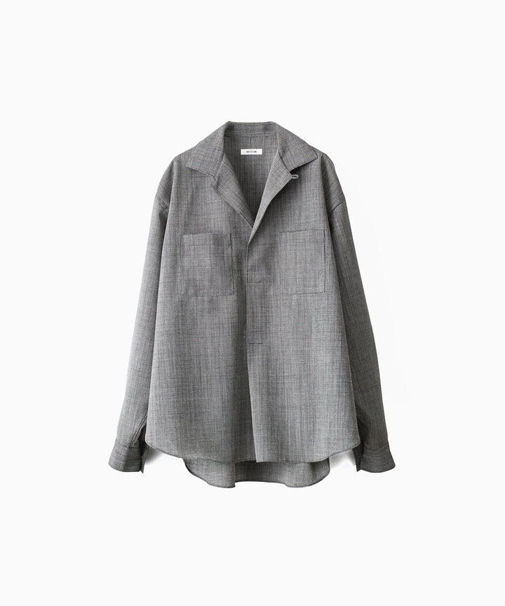 INTÉRIM - インテリムのWOOL END-ON-END SUITING DEADSTOCK FABRIC SKIPPER SHIRTのBLACK公式通販サイトsession福岡セレクトショップ