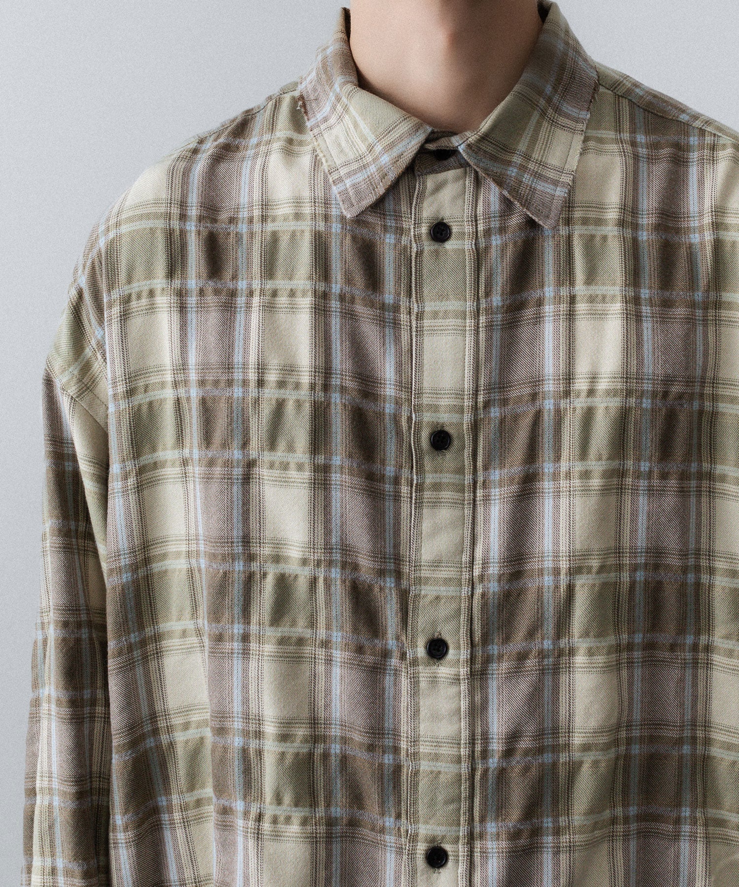 【CODA】YELLOW BROWN CHECKED WASHED THRASHED STRUCTURED SHIRT - YELLOW BROWN CHECK