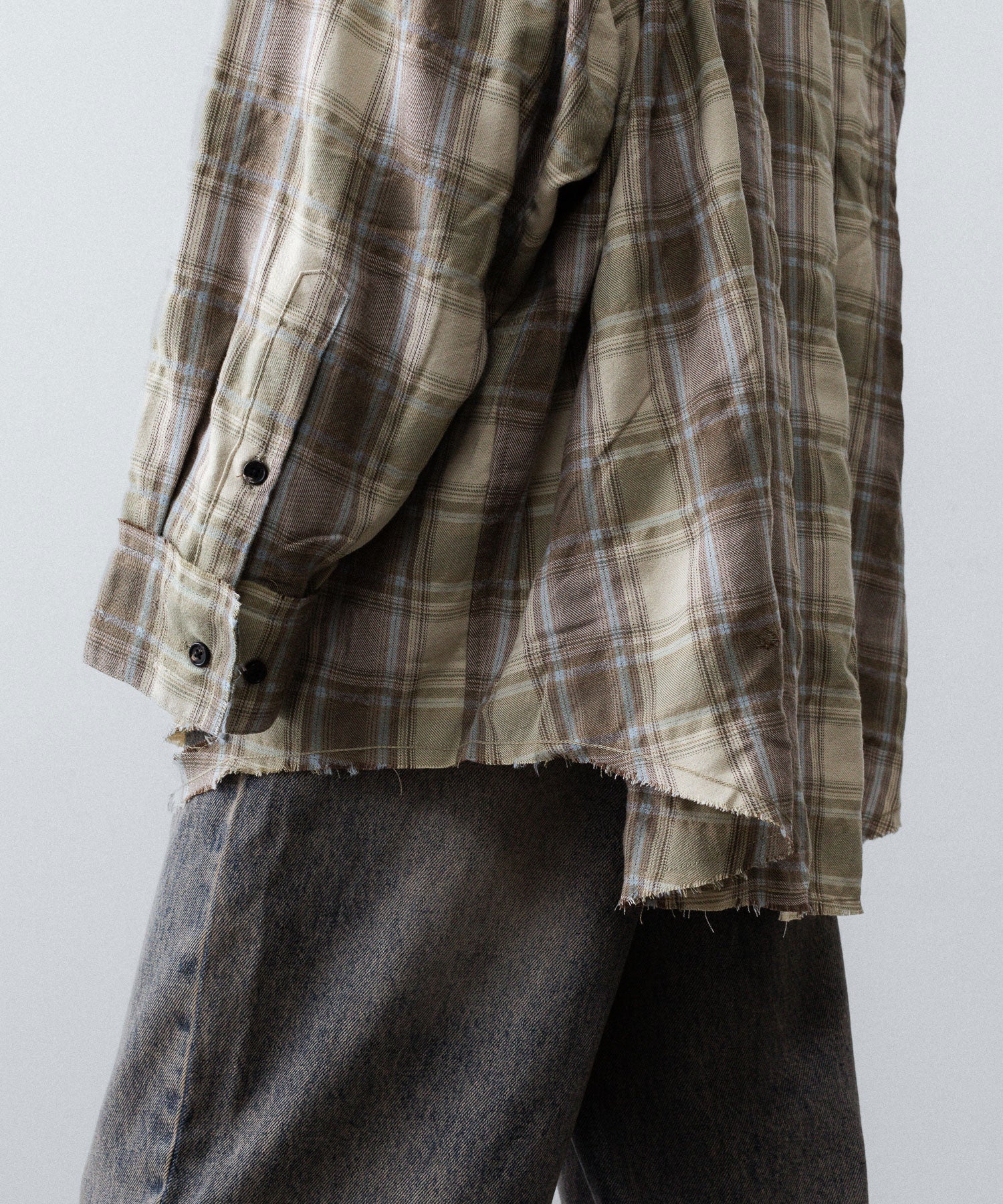 【CODA】YELLOW BROWN CHECKED WASHED THRASHED STRUCTURED SHIRT - YELLOW BROWN CHECK