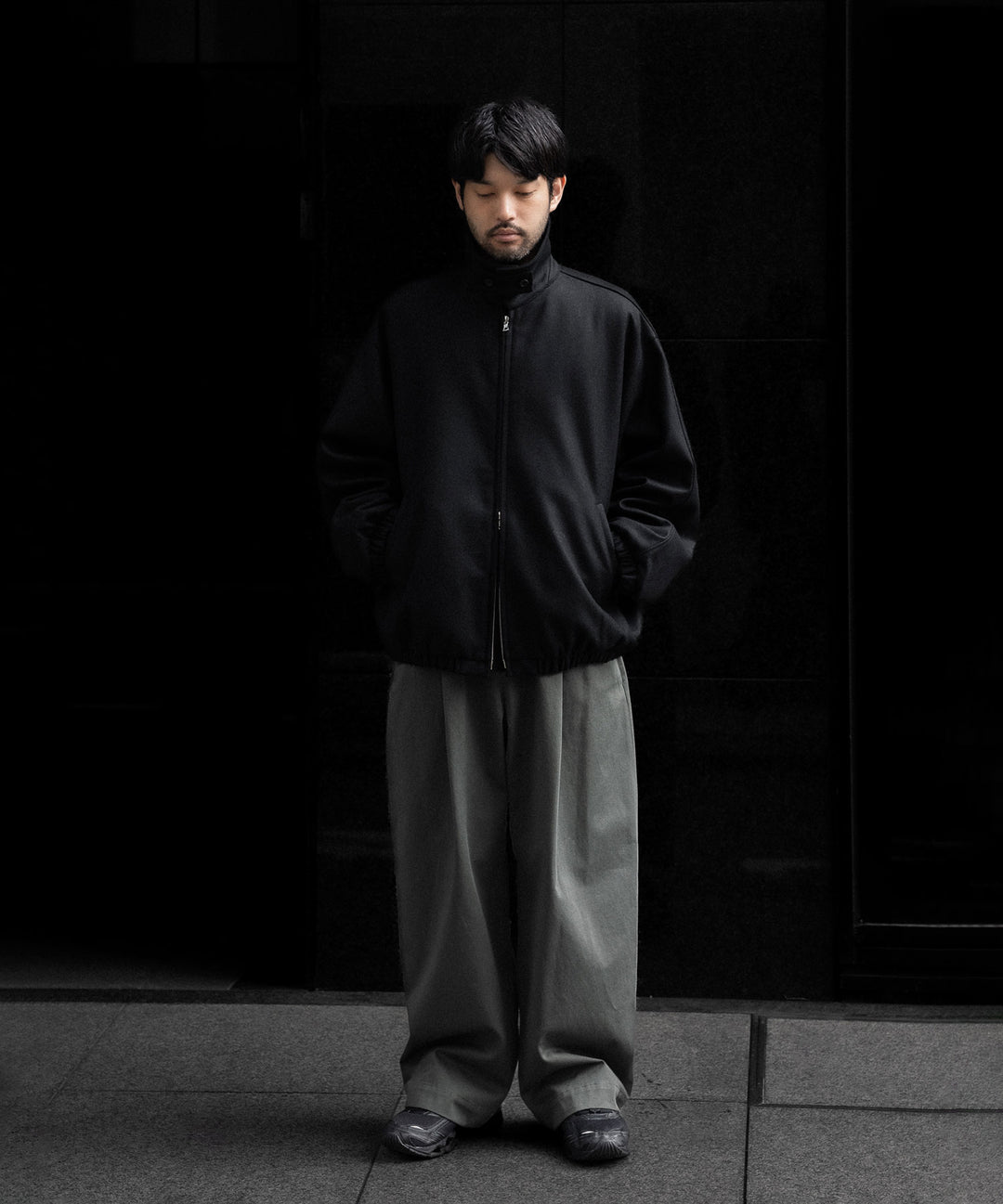 【ssstein】MELTON OVERSIZED ZIP JACKET - BLACK