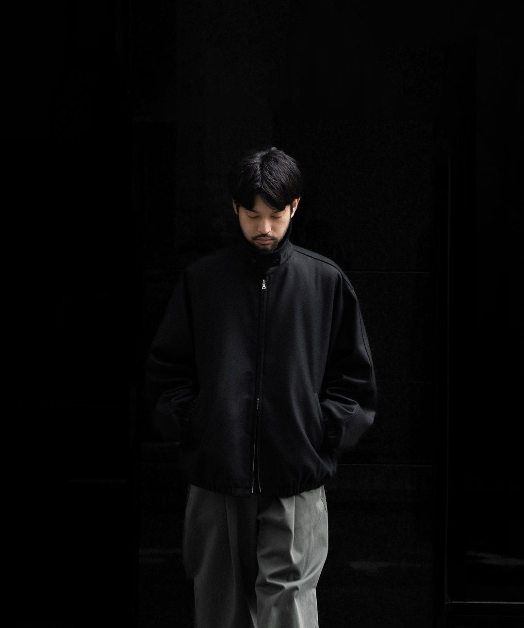 【ssstein】MELTON OVERSIZED ZIP JACKET - BLACK