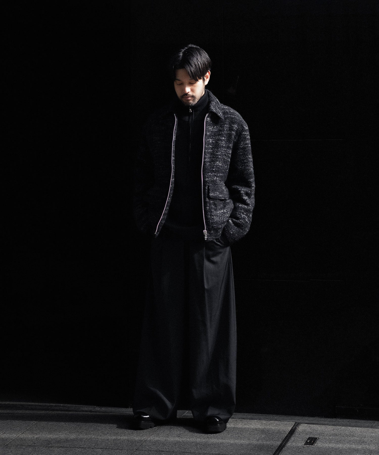 INTÉRIM - インテリムのDOUBLE FACE HAIRY BABY LAMA WOOL SPORTS JACKETのRAW BLACK公式通販サイトsession福岡セレクトショップ