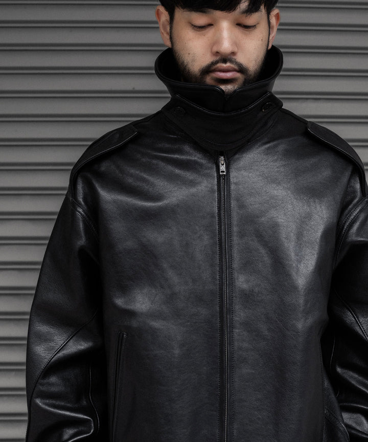 【ANTHEM A】LAMB LEATHER MILITARY BLOUSON - BLACK